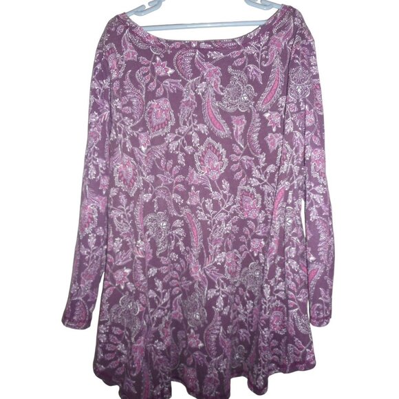 Roamans V neck Thermal Tunic Purple Sz 3x 30/32 Long sleeve swing bottom - Picture 4 of 4